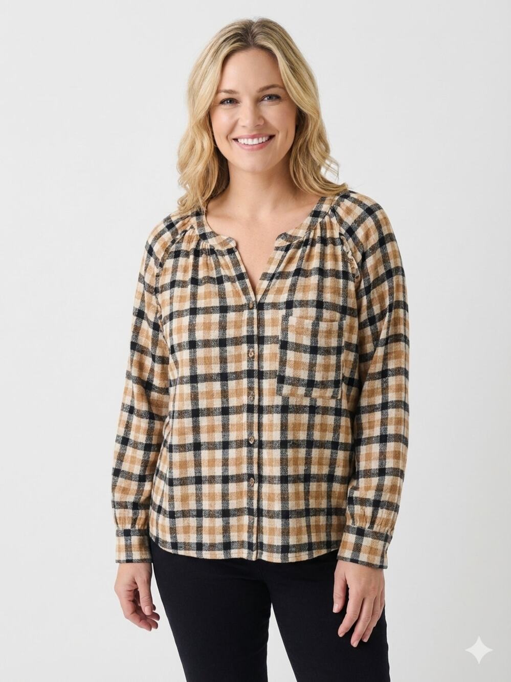 Pilcro Anthropologie Plaid Button Down Blouse XXL Ruffle Yellow Check EUC
